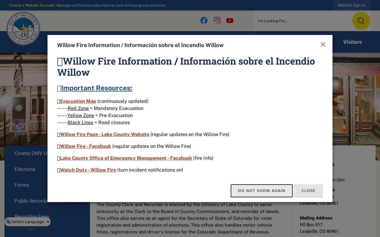 Lake County clerk of court records Clerk and Recorder page screenshot