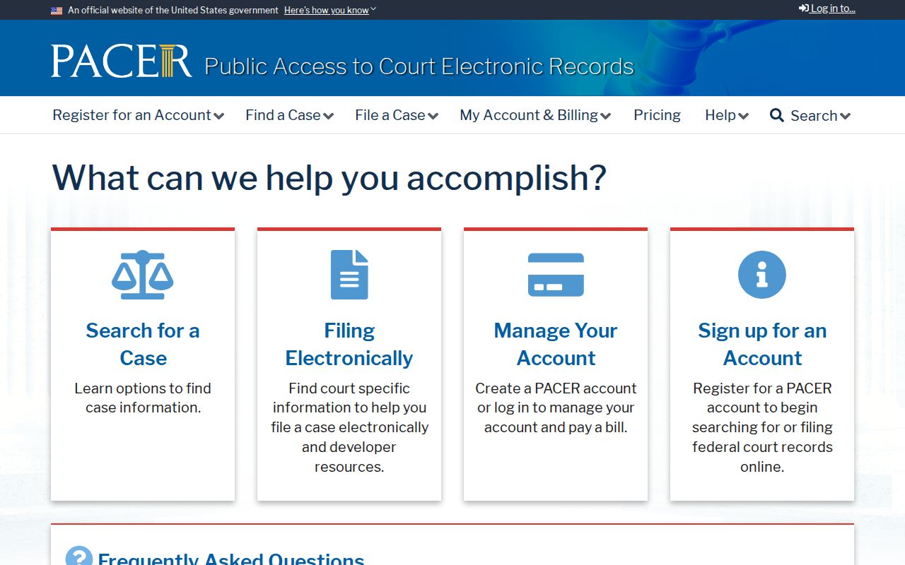 Lake County probate records PACER federal case search screenshot